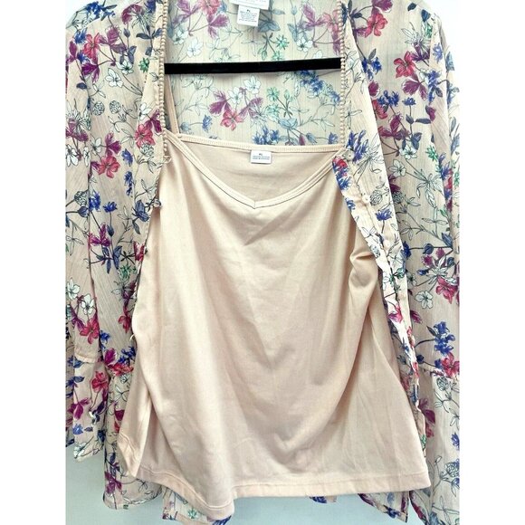 LIZ CLAIBORNE Petite Blouse Women's Floral Sheer Button up W/ cami PL - Picture 7 of 14